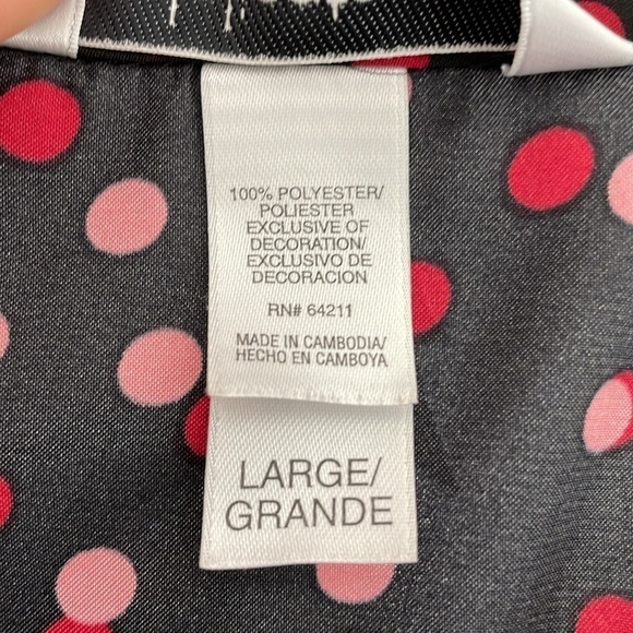 Delicates Robe & Chemise Set Women's L Large Black Red Pink Polka Dot Nightgown - Picture 14 of 17